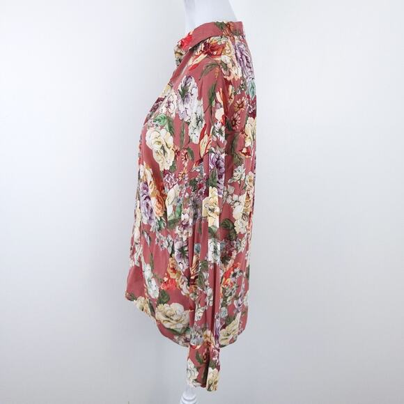 Zara Button Down Floral Shirt Medium Cute Career Casual Top Cottage Core Flowers - Picture 4 of 6